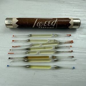 1950s Vintage Lentheric Tweed Parfum Nips Set Of 8 FULL